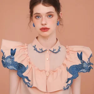 93-101cm Bust Spring Summer Loose Short Shirts Women Original Design Funny Bunny Running Rabbits Embroidered Shirts/Blouses - AliExpress Shirts & Blouses