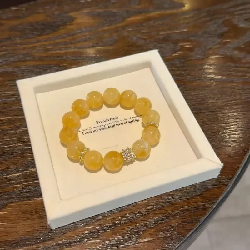 Pure natural yellow gum flower bracelet, big rice beads, original versatile lucky bracelet, women's high sense of 2026 spring - AliExpress New Headwear