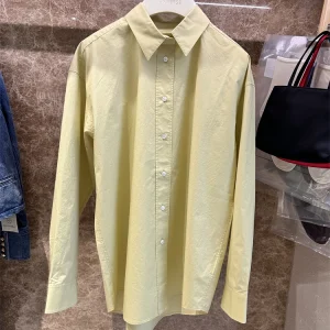Minimalist Style Pure Cotton Lemon Yellow Long Sleeve Women's Shirt Casual Loose Fit Button up Simple Versatile Breathable - AliExpress Shirts & Blouses