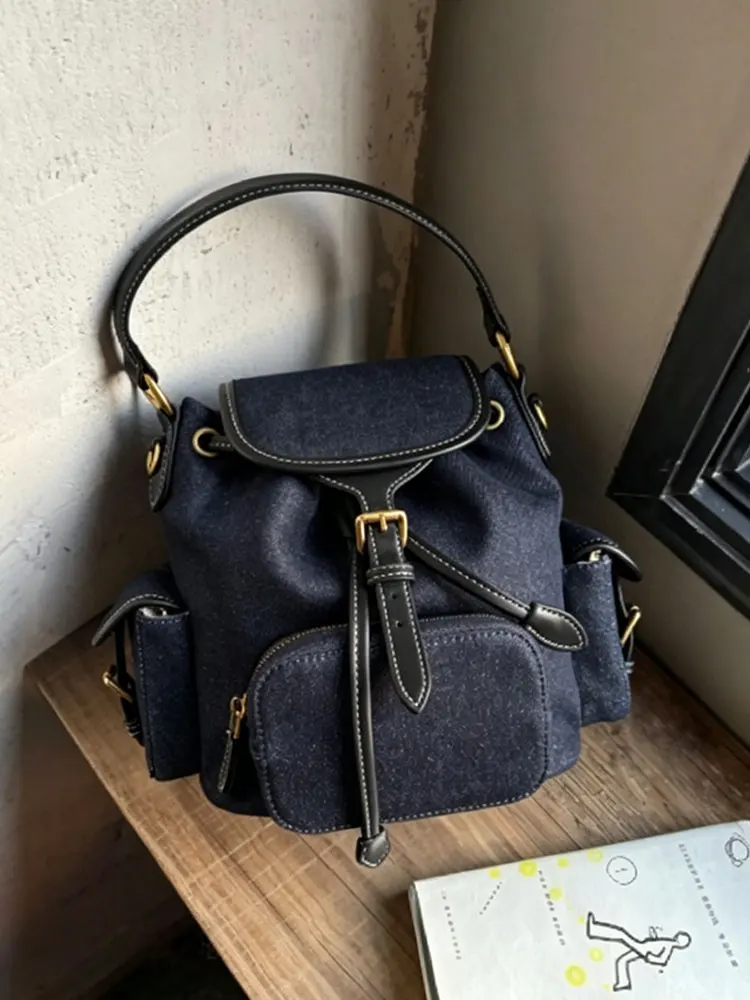 Denim Blue Women's Backpack Travel Commuting Single Shoulder Handheld Crossbody Bag Soft Handle Casual Pure Color Bag - AliExpress Women's Handbags