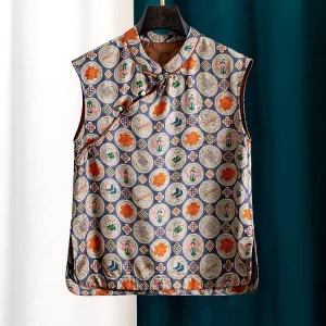New Chinese Style Silk Print Summer Top Women's Sleeveless Shangyun Silk Loose Fit Button up Stand Collar Thin Fabric Shirt - AliExpress Shirts & Blouses