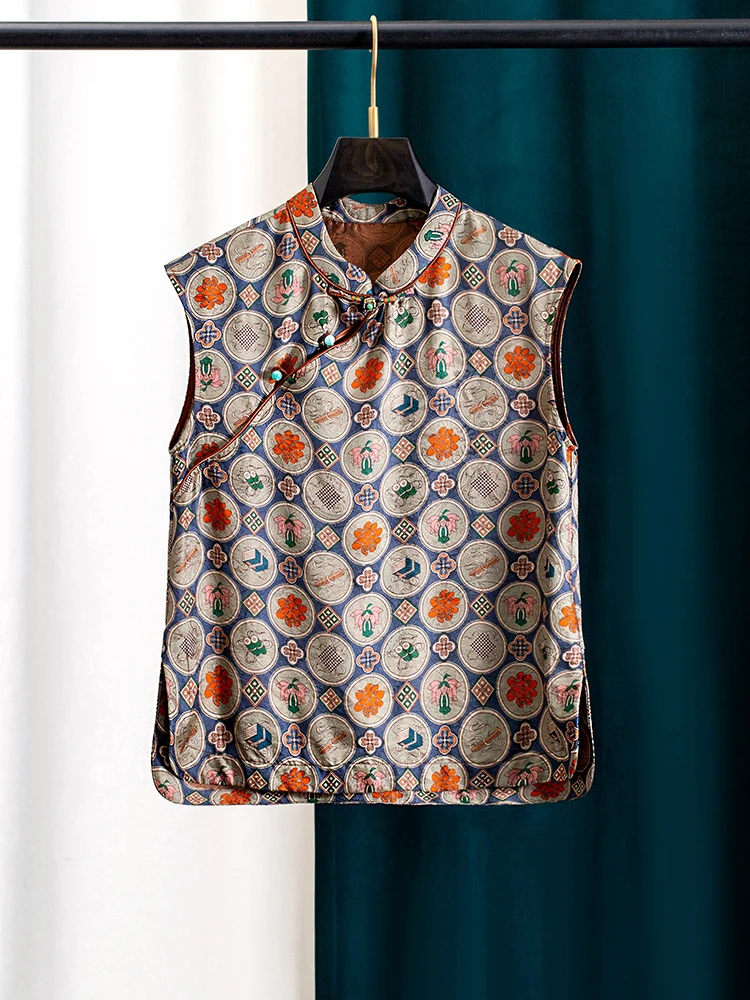 New Chinese Style Silk Print Summer Top Women's Sleeveless Shangyun Silk Loose Fit Button up Stand Collar Thin Fabric Shirt - AliExpress Shirts & Blouses
