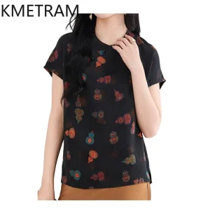 KMETRAM 100% Real Mulberry Silk Shirts for Women Fashion Printed Blouse New Chinese Style Summer Tops 2026 Woman Clothes рубашка - AliExpress Shirts & Blouses