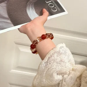 [Blazing Flame] Natural agate gold foil glue flower super seven sugar crystal bracelet Chinese style women's gift jewelry - AliExpress New Headwear