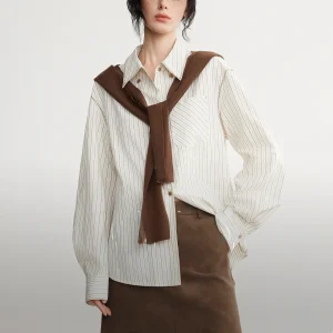 ELLE Casual Striped Long Sleeve Shirt Women's Commute Design Sense Autumn New Style Polyester Rayon Cotton Blend Business Cas... - AliExpress Shirts & Blouses