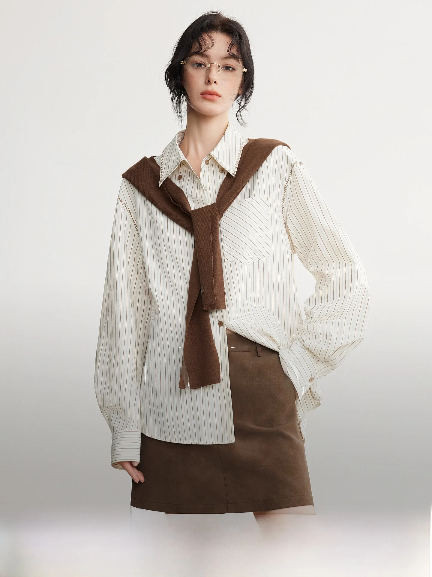 ELLE Casual Striped Long Sleeve Shirt Women's Commute Design Sense Autumn New Style Polyester Rayon Cotton Blend Business Cas... - AliExpress Shirts & Blouses