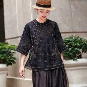2026 Spring/Summer New Round Neck Chinese Button Silk Eugen Silk Organza Fabric Embroidered Elegant Women's Shirt S-XL - AliExpress Shirts & Blouses