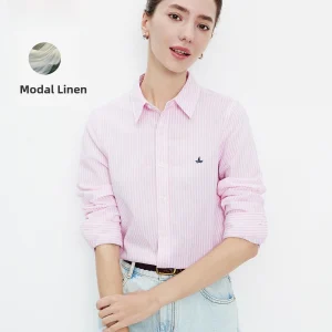 Navigare Fitted Casual Commute Shirt Striped Linen Shirt Sharp Collar Commute Style Women's Long Sleeve Button up Shirt - AliExpress Shirts & Blouses