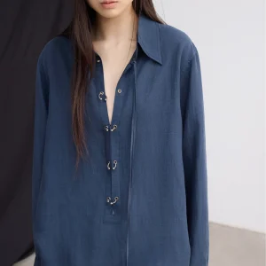 VERMO Adjustable Neck Depth Silk  Light Summer Shirt Hole Punch Buckle Loose Fit Long Sleeve Women's Shirt - AliExpress Shirts & Blouses
