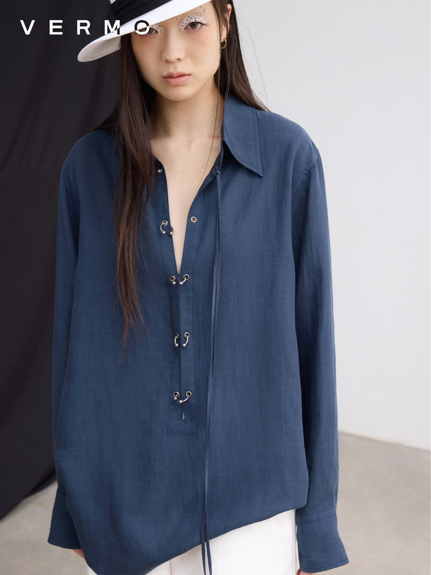 VERMO Adjustable Neck Depth Silk Light Summer Shirt Hole Punch Buckle Loose Fit Long Sleeve Women's Shirt - AliExpress Shirts & Blouses