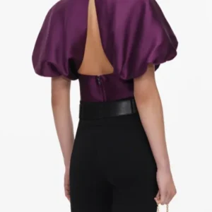 2026 Women Backless Purple Blouse Round Neck Puff Sleeve Elegant Ladies Shirt Top - AliExpress Shirts & Blouses