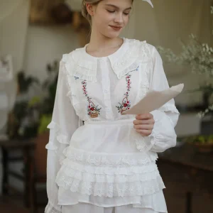 Spring Summer Women Retro Embroidered Collar, French Floral Embroidery, Loose Doll-like Age-defying Linen Shirts/Blouses - AliExpress Shirts & Blouses