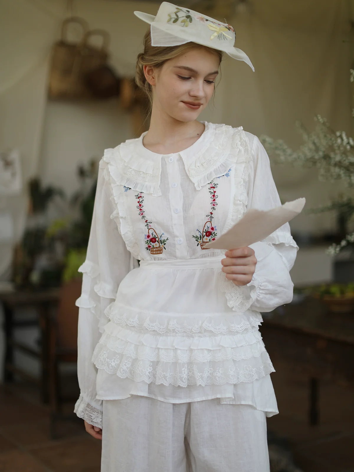 Spring Summer Women Retro Embroidered Collar, French Floral Embroidery, Loose Doll-like Age-defying Linen Shirts/Blouses - AliExpress Shirts & Blouses