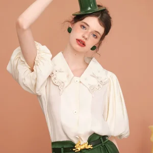 Spring Summer Original Design Women Vintage Hollow Out Running Bunny Rabbits Embroidered Collar Shirts/Blouses - AliExpress Shirts & Blouses