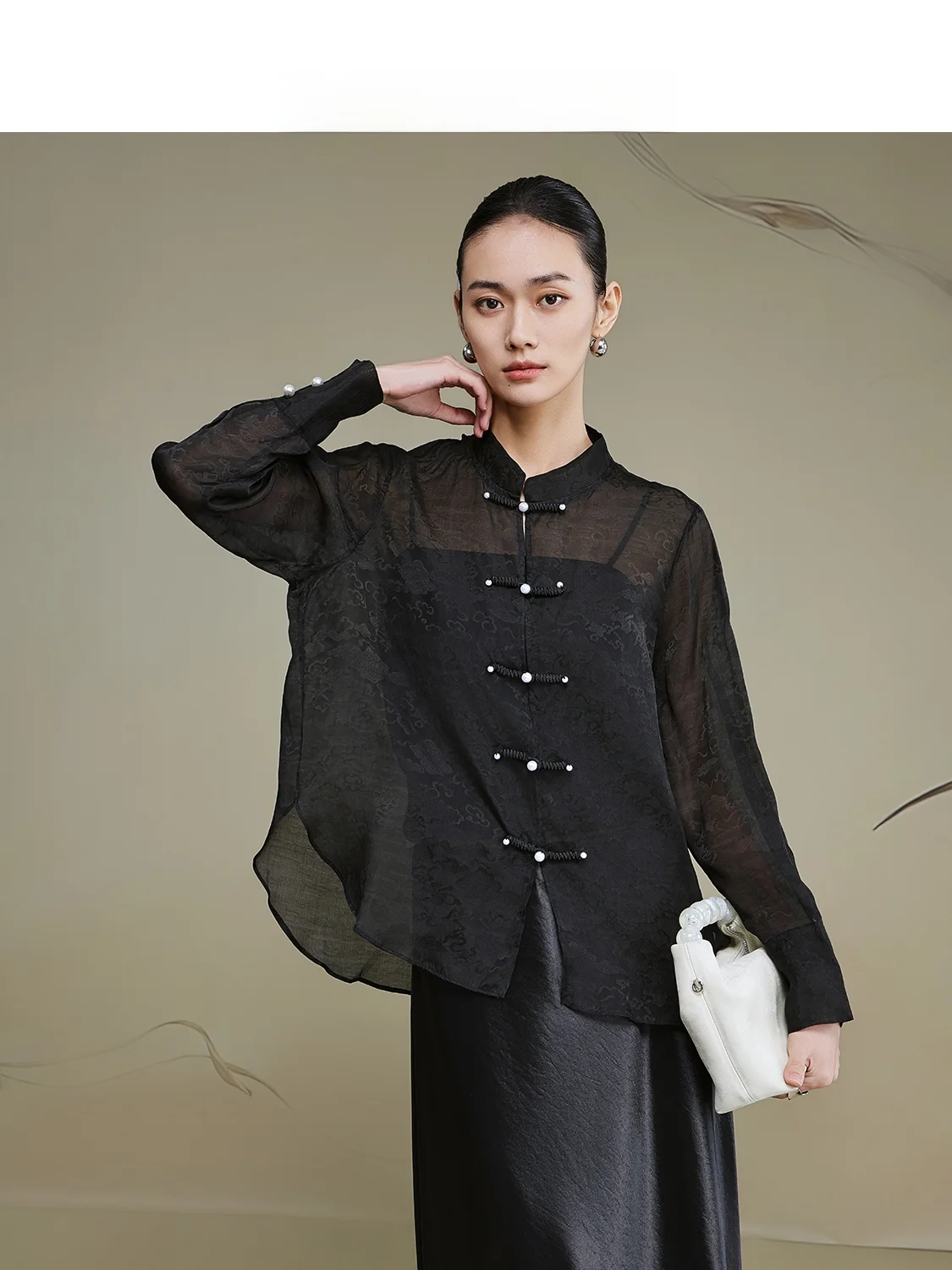 Annibycn Silk Shirt Women's Summer Slim Fit Pearl Button Transparent Chinese Style Commute Wind Long Sleeve Regular Length - AliExpress Shirts & Blouses
