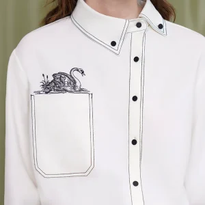 100-108cm Bust Spring Autumn Original Design Women All-match Funny Exquisite Swan Embroidery Asymmetrical Collar White Shirts - AliExpress Shirts & Blouses