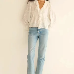 French Style Loose Fit Cotton Shirt Embroidered Floral Print Bubble Sleeve Stand Collar Lace Trim Top Women's Spring Summer - AliExpress Shirts & Blouses