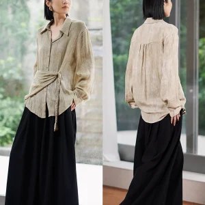 Natural Texture Loose Fit JessXu Long Sleeve Cotton Linen Blend Shirt Comfortable Breathable Commute Style Women's Shirt - AliExpress Shirts & Blouses