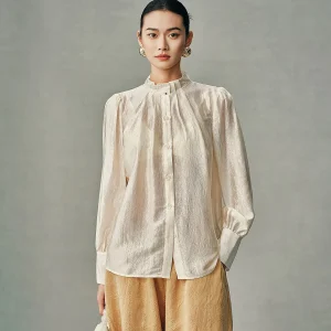Annibycn Gentle Acetate Lace Collar New Chinese Style Women's Shirt Spring Autumn Transparent Texture Floral Top - AliExpress Shirts & Blouses
