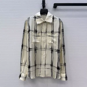 2026 New Spring Autumn Vintage Plaid Print Beige Color Loose 100% Silk Shirt Women Lapel Long Sleeve Pockets Casual Blouse Tops - AliExpress Shirts & Blouses