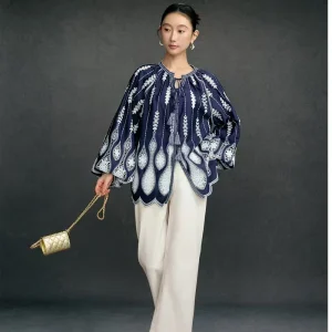 High Quality Spring New V-Neck + Tassels Lace Up Peacock Tail Hollowed Out Embroidered Lantern Sleeves Loose Women's Shirt S-XL - AliExpress Shirts & Blouses