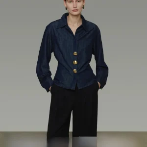 Retro Denim Shirt Women's Metal Button Simple Elegance Long Sleeve Versatile Top 2026 New Style Commute Style Loose Fit - AliExpress Shirts & Blouses