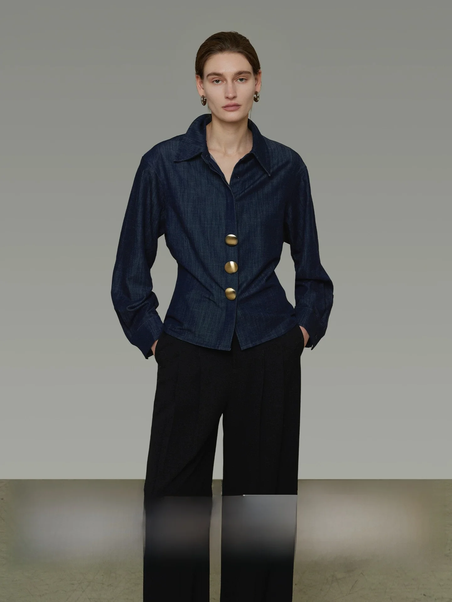Retro Denim Shirt Women's Metal Button Simple Elegance Long Sleeve Versatile Top 2026 New Style Commute Style Loose Fit - AliExpress Shirts & Blouses