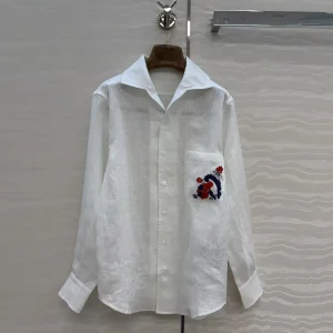 Old Money Style 100% Linen Casual Shirt Women Embroidery Flower Pocket Lapel Long Sleeve Vintage Loose Blouse Tops - AliExpress Shirts & Blouses