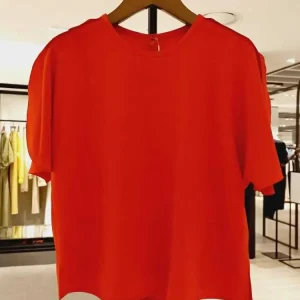 Elegant round Neck Short Sleeve Acetate Shirt Women's Fashionable Commute Style Pullover Top Korean Version Straight Cut - AliExpress Shirts & Blouses