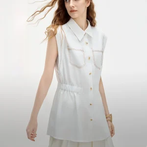 Elle Casual Loose Women's Sleeveless Shirt Color Block Workwear Style Summer New Fashion Women's Premium Quality Blend Shirt - AliExpress Shirts & Blouses