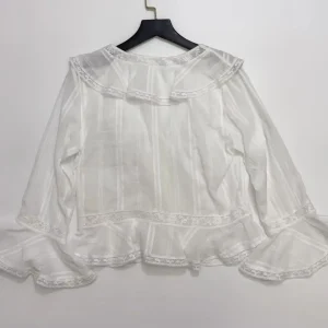 100% Cotton Women Flare Sleeve Loose Shirt Lace Ruffles Spliced V-Neck Single Breasted Fashion Blouse - AliExpress Shirts & Blouses