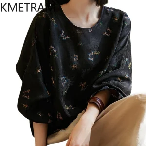 KMETRAM 23MM 100% Mulberry Silk Shirt Women Real Xiangyun Sha Silk Blouse Butterfly Printed Summer Tops Woman Clothing 2026 셔츠 - AliExpress Shirts & Blouses