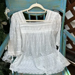 Heavy Embroidery Women White Shirt 2026 Summer Ribbon Decoration Short Sleeve Square Collar Fashion Loose Cotton Blouse Tops - AliExpress Shirts & Blouses