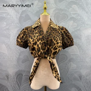 MARYYIMEI Fashion leopard print women's clothing strap lapel cropped top New Summer 2026 Edition - AliExpress Shirts & Blouses