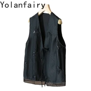 YOLANFAIRY 100% Natural Mulberry Silk Vest Women Summer Top Watered Gauze Shirts Embroidery Drawstring Tie Blouses Waistcoat - AliExpress Shirts & Blouses