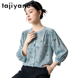 TAJIYANE 100% Real Mulberry Silk Tops for Woman Elegant Blue O-Neck Shirts Spring Long Sleeves Blouse 2026 Women Clothes одежда - AliExpress Shirts & Blouses