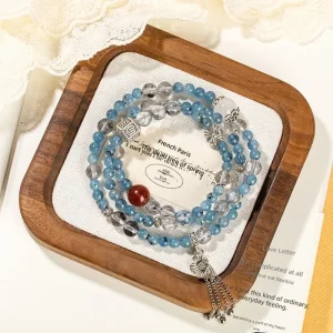[Voyager] Natural Blackcurrant Aquamarine Crystal Bracelet Shining Red Gum Flower Bracelet DIY Original Women's Model - AliExpress New Headwear