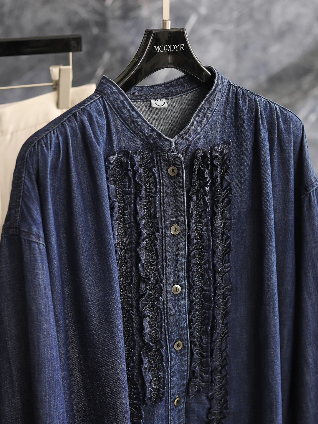 Fashionable round Neck Long Sleeve Denim Shirt Washed Cotton Loose Fit Ear Decorated Button up Women's Original Design Top - AliExpress Shirts & Blouses