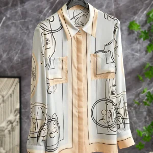 Silk Graffiti Long Sleeve Shirt Wealthy Slant Stripe Satin Women's Original Design Breathable Comfortable Chinese Made - AliExpress Shirts & Blouses