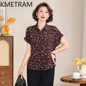 KMETRAM 100% Mulberry Silk Shirts for Women 2026 Summer New Polka Dot Pattern Short-sleeved Shirt Female Clothing Blusa Feminina - AliExpress Shirts & Blouses