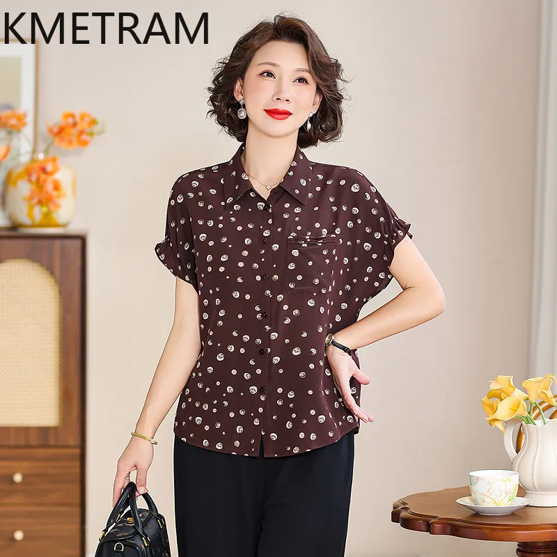 KMETRAM 100% Mulberry Silk Shirts for Women 2026 Summer New Polka Dot Pattern Short-sleeved Shirt Female Clothing Blusa Feminina - AliExpress Shirts & Blouses
