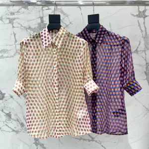 Vintage Style 100% Silk Women's Blouses And Shirts Short Sleeve Classic Colorful Polka Dot Printed Casual Top - AliExpress Shirts & Blouses