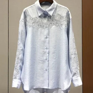 Summer Women High Quality Loose Long Sleeves Shirts Hollow Out Patchwork Irregular Mid-Length Tops Lapel Single Breasted Shirt - AliExpress Shirts & Blouses