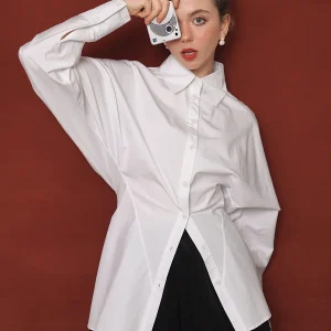 86-94cmBust SpringFall White Shirts Original Design Women Korean Fashion Elegant Draped Design High Waist Commuting Tops Blouses - AliExpress Shirts & Blouses