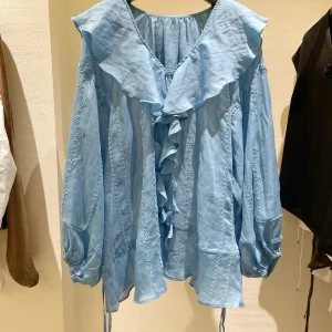 2026 New Women's Casual Shirt, Girl's Ruffled Colla Loose Fitting Lantern Sleeve Shirt Top Made of 100 Ramie Material - AliExpress Shirts & Blouses