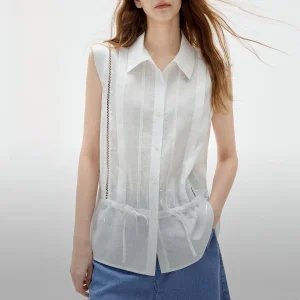 Elle Women's White Lenzing Hemp Sleeveless Embroidered Hollow out Shirt Summer 2026 Fashionable Commute Style Loose Fit Shirt - AliExpress Shirts & Blouses