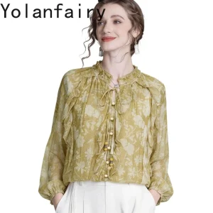 YOLANFAIRY High-end 100%Natural Mulberry Silk Shirts Woman Fashion Lace-up Blouse Women Shirt Elegant 2 Piece Set with Strap Top - AliExpress Shirts & Blouses