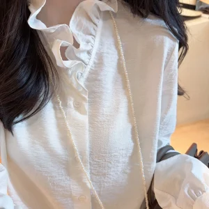 French Style Loose Fit Silk Shirt with Lace Collar Long Sleeve Washed True Silk Top for Women Spring Summer Inner Wear - AliExpress Shirts & Blouses