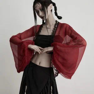 Silk Chiffon Sun Protection Outerwear Shawl Beautiful Red Design Summer Loose Fit Long Sleeve Cardigan Women's Fashion - AliExpress Shirts & Blouses