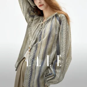 Elle Women's Embroidered Long Sleeve Shirt Vintage Gradient Style Elegant Top Summer New Arrival Polyester Fiber V-Neck Casua... - AliExpress Shirts & Blouses